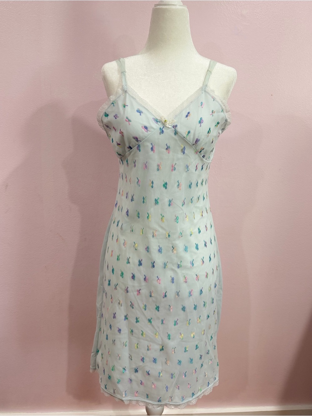 Vintage 100% Nylon Pastel light blue Slip Dress